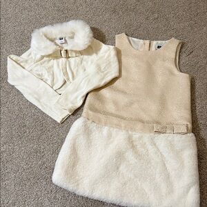 Janie and Jack Cream faux fur and gold Kids Dress Set